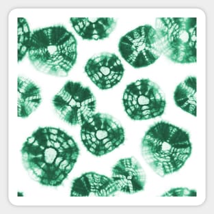 Shibori Kumo tie dye emerald green dots over white Sticker